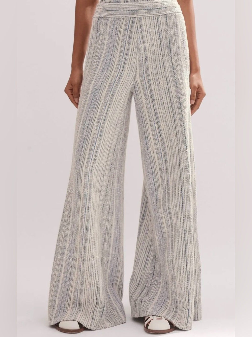 ME+EM Jacquard Wide Leg Trousers Blue Cream NWT US 4 UK 8